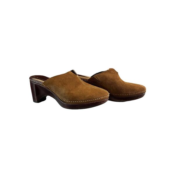 Cole Haan Country Suede Leather Clogs Size 7B Chunky Platform Slip On Mule - Picture 3 of 14